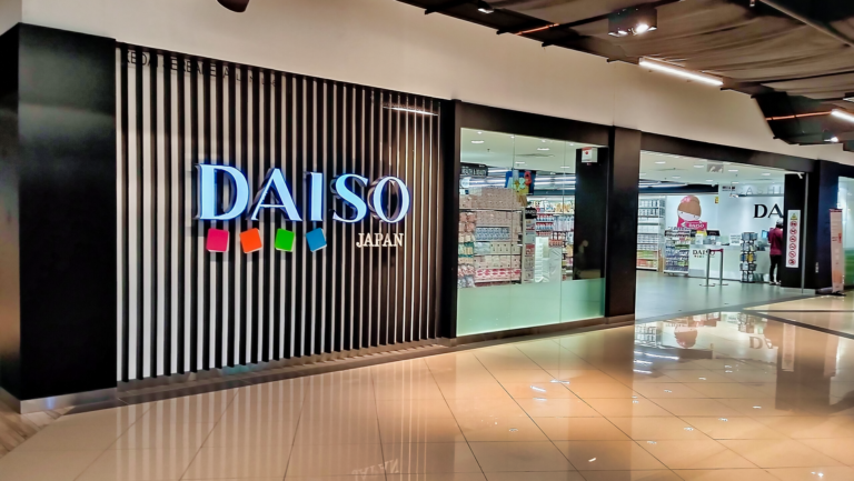 The front of a Daiso shop in Malaysia featuring it's iconic "Daiso Japan" tagline.