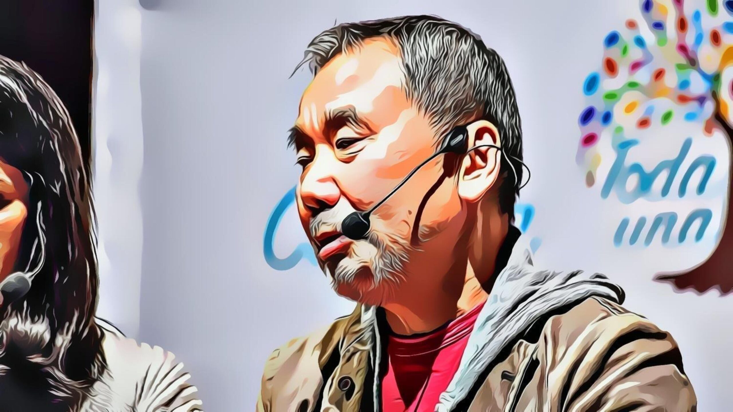 Drawing of Haruki Murakami being interviewed in Ecuador.