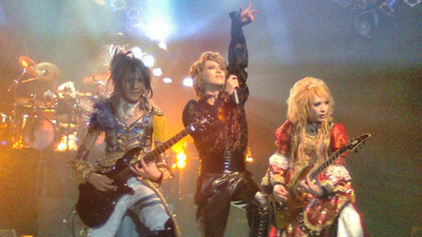 Teru, Kamijo and Hizaki from Versailles Philharmonic Quintet in Santiago Chile with their signature visual kei style.