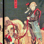 An 1870 woodblock print of Tokugawa Yoshinobu on his horse organizing the defense of Osaka Castle.